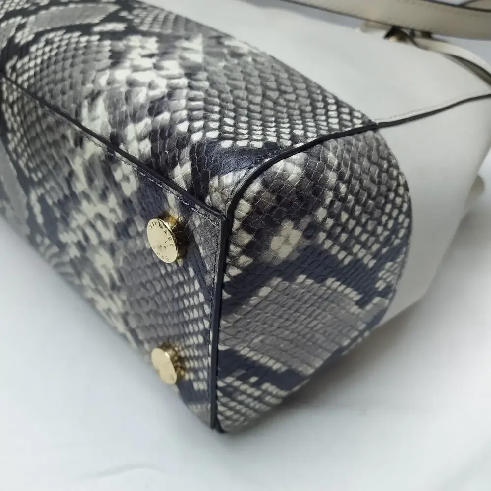 Michael Kors White Leather Snakeskin Embossed Detail Carryall Satchel Bag